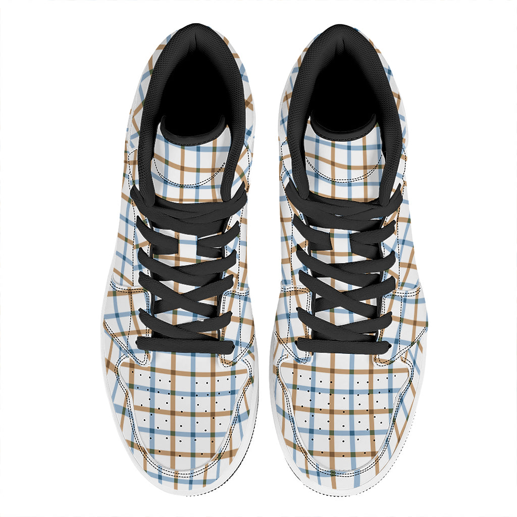 Blue And Brown Tattersall Pattern Print High Top Leather Sneakers