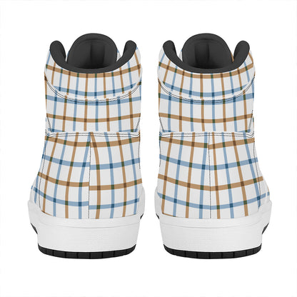 Blue And Brown Tattersall Pattern Print High Top Leather Sneakers