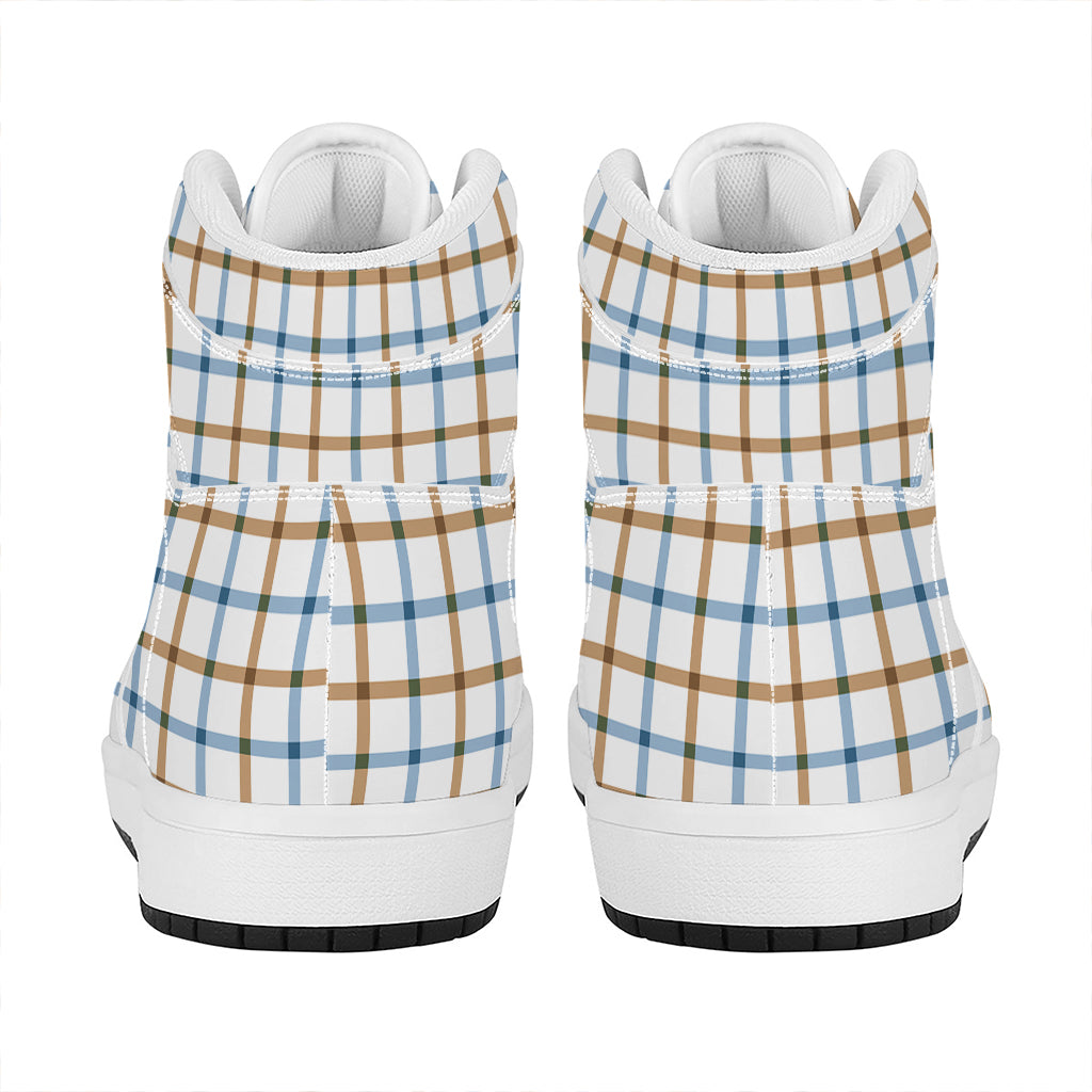 Blue And Brown Tattersall Pattern Print High Top Leather Sneakers