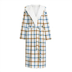 Blue And Brown Tattersall Pattern Print Hooded Bathrobe