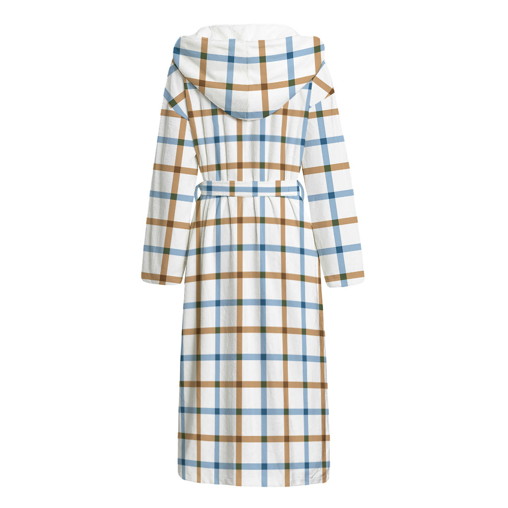 Blue And Brown Tattersall Pattern Print Hooded Bathrobe