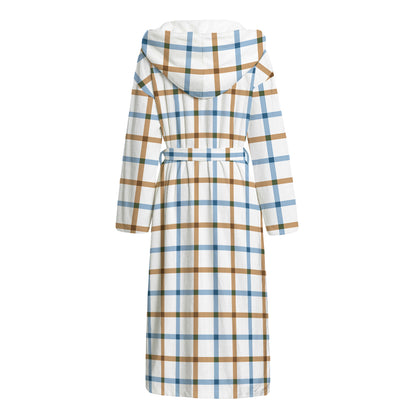 Blue And Brown Tattersall Pattern Print Hooded Bathrobe