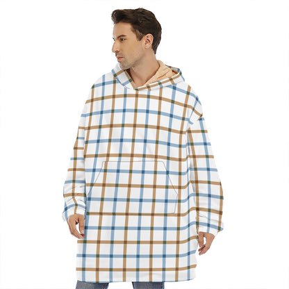 Blue And Brown Tattersall Pattern Print Hoodie Blanket