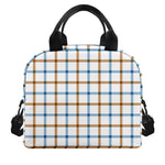 Blue And Brown Tattersall Pattern Print Insulated Lunch Bag