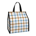 Blue And Brown Tattersall Pattern Print Insulated Lunch Tote