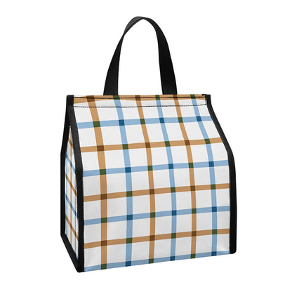 Blue And Brown Tattersall Pattern Print Insulated Lunch Tote