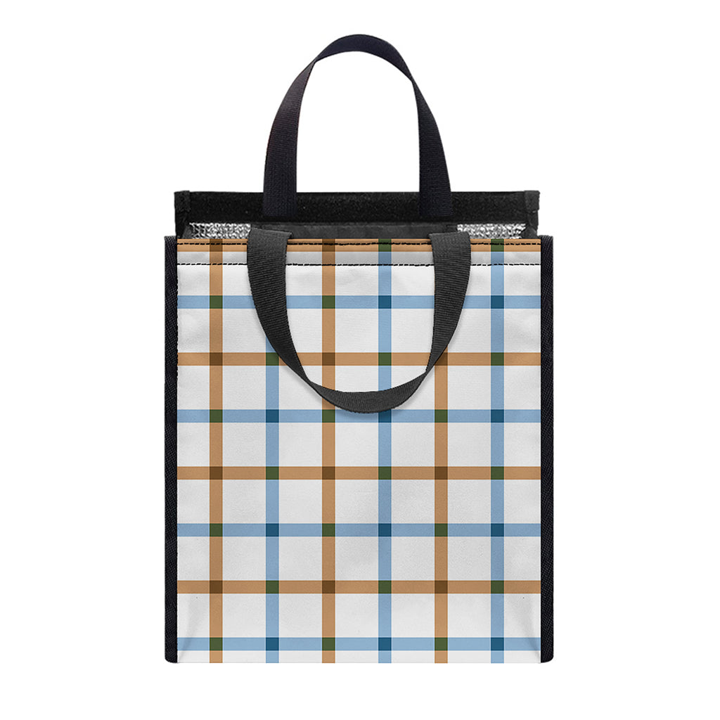 Blue And Brown Tattersall Pattern Print Insulated Lunch Tote