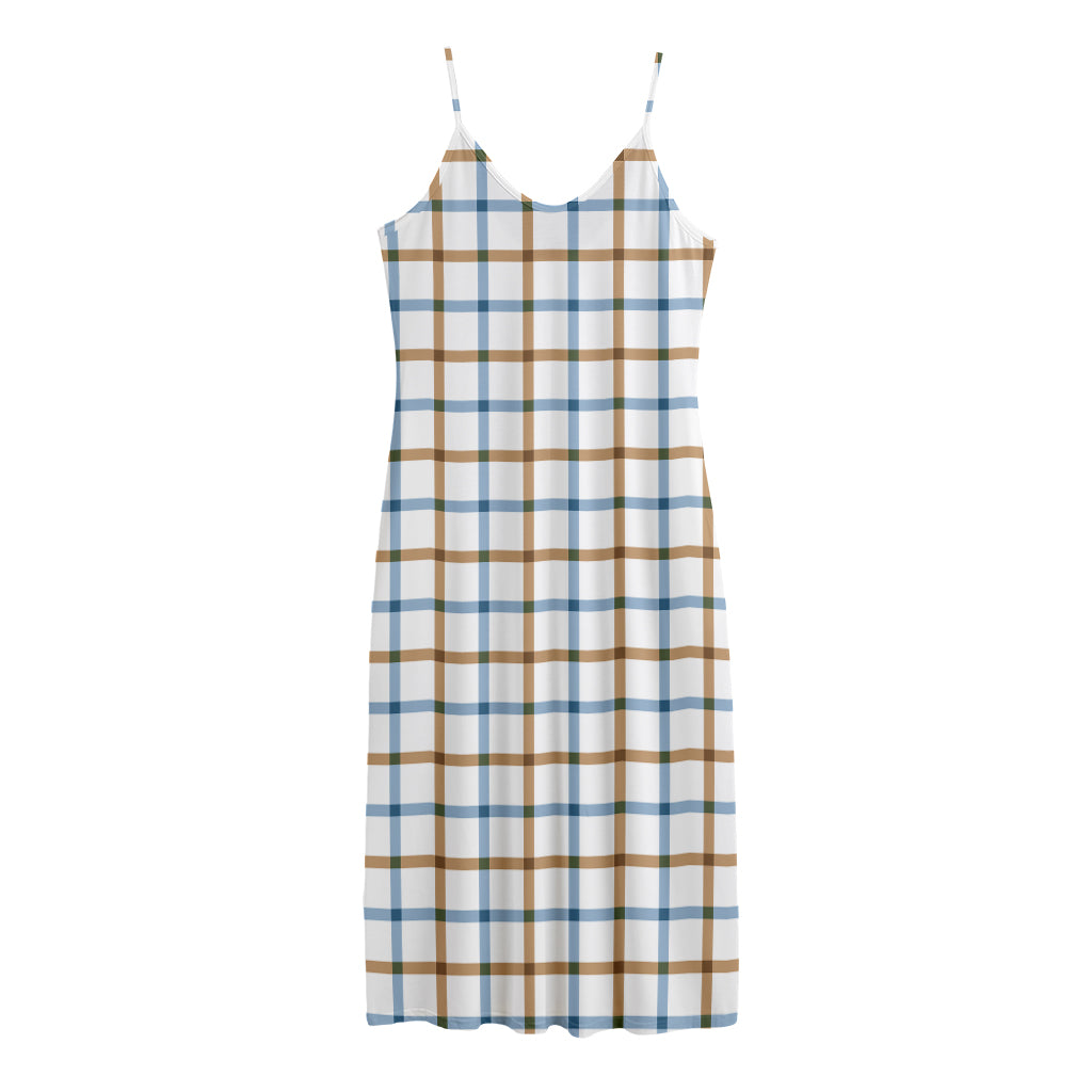 Blue And Brown Tattersall Pattern Print Jersey Midi Cami Dress