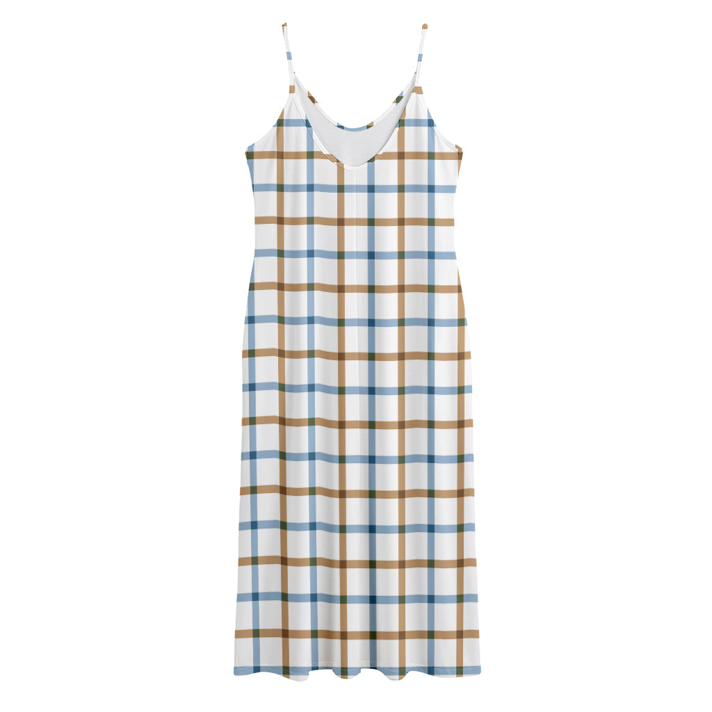Blue And Brown Tattersall Pattern Print Jersey Midi Cami Dress
