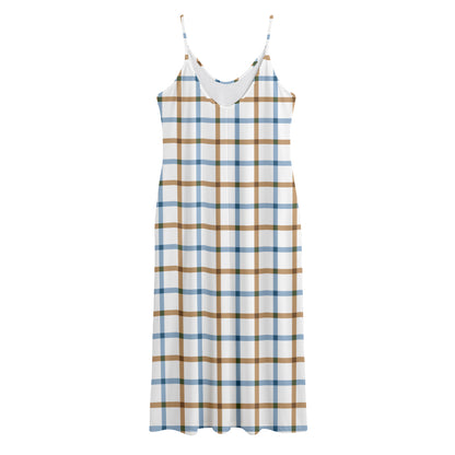 Blue And Brown Tattersall Pattern Print Jersey Midi Cami Dress