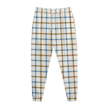 Blue And Brown Tattersall Pattern Print Jogger Pants