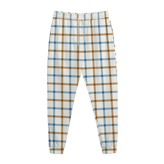 Blue And Brown Tattersall Pattern Print Jogger Pants