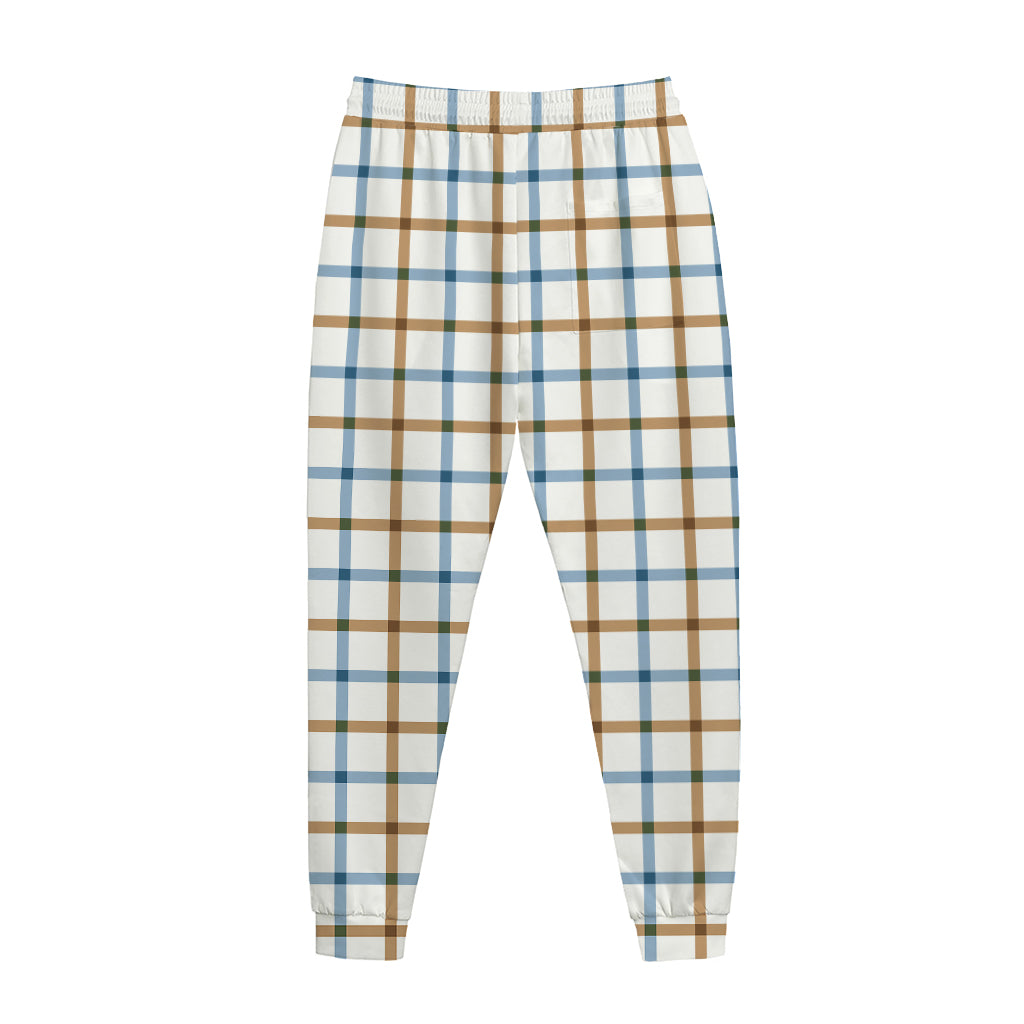 Blue And Brown Tattersall Pattern Print Jogger Pants