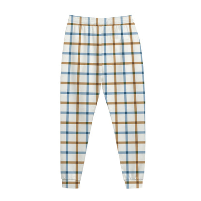Blue And Brown Tattersall Pattern Print Jogger Pants