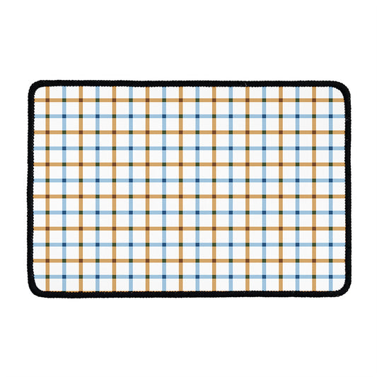 Blue And Brown Tattersall Pattern Print Kitchen Mat