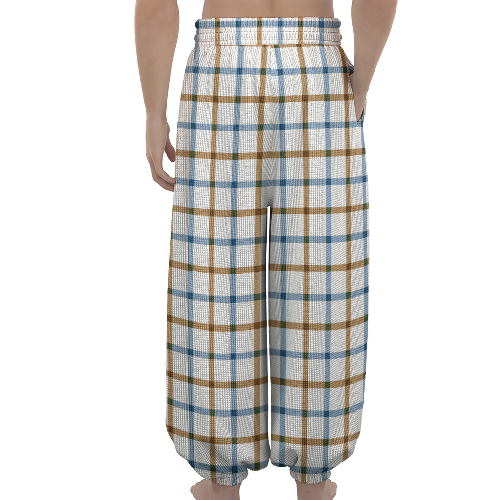 Blue And Brown Tattersall Pattern Print Lantern Pants