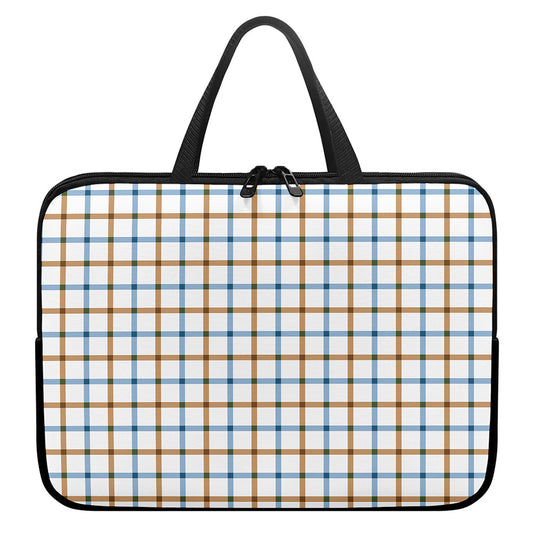 Blue And Brown Tattersall Pattern Print Laptop Sleeve With Handle