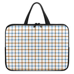 Blue And Brown Tattersall Pattern Print Laptop Sleeve With Handle