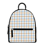 Blue And Brown Tattersall Pattern Print Leather Backpack