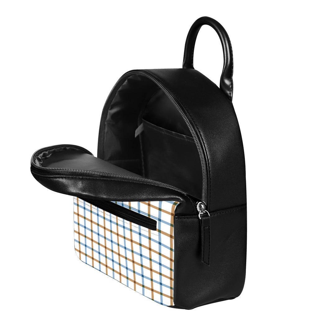 Blue And Brown Tattersall Pattern Print Leather Backpack