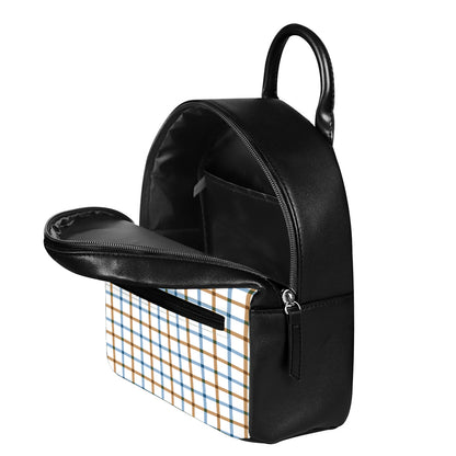 Blue And Brown Tattersall Pattern Print Leather Backpack