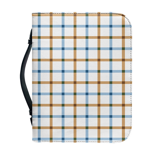 Blue And Brown Tattersall Pattern Print Leather Bible Cover