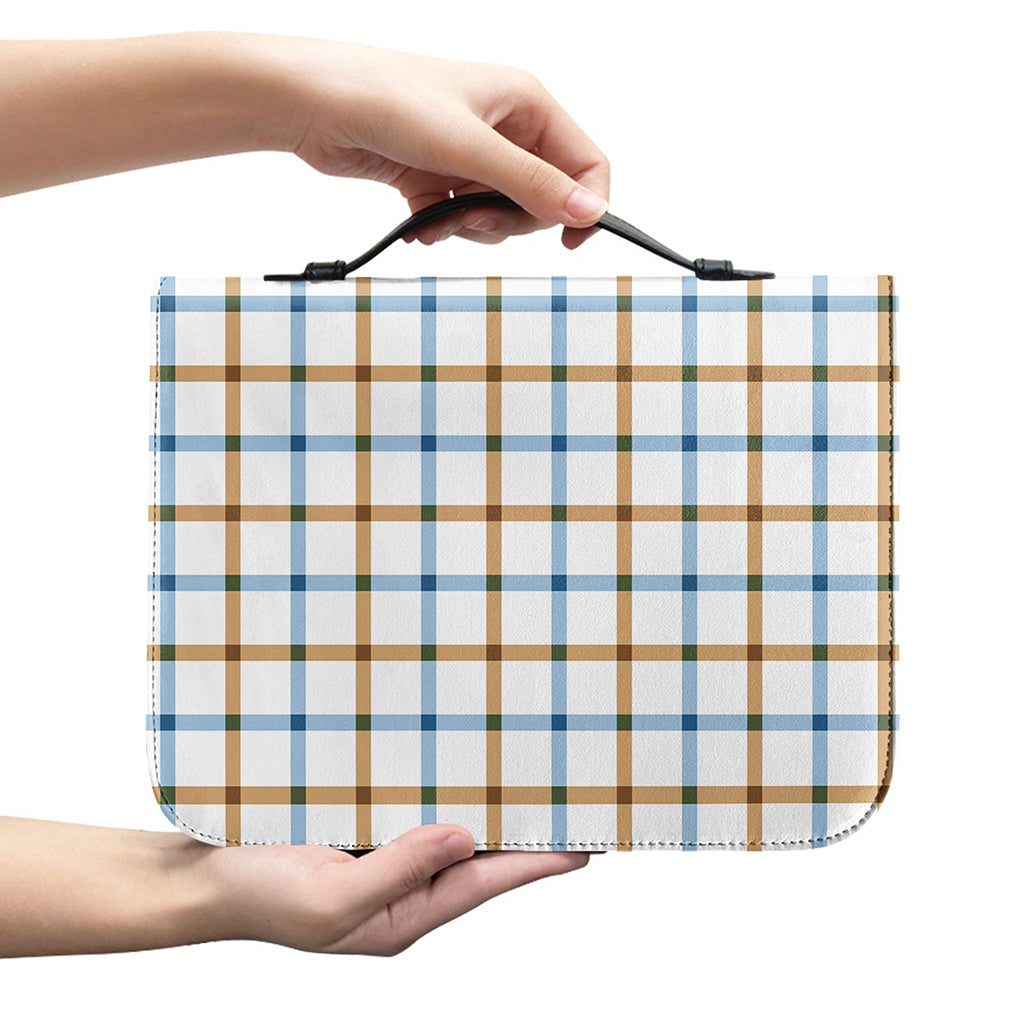 Blue And Brown Tattersall Pattern Print Leather Bible Cover