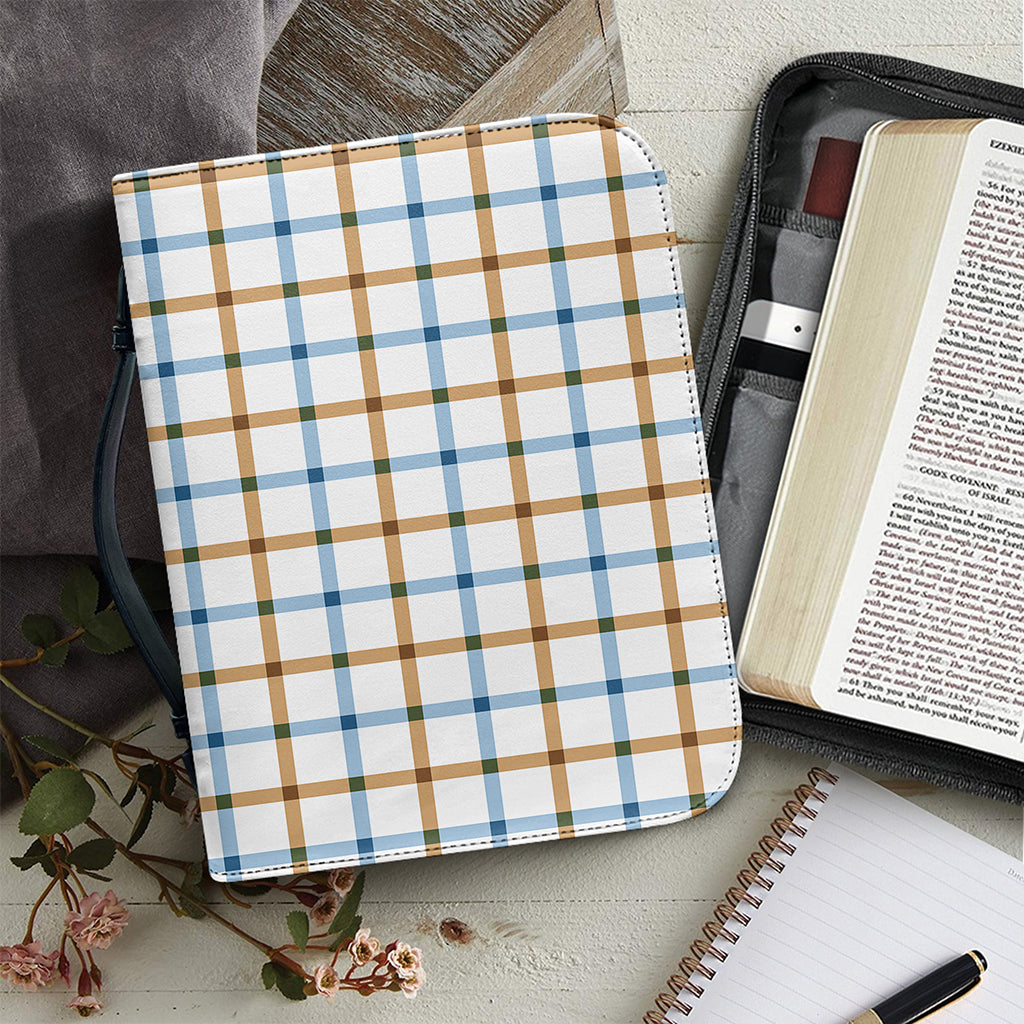 Blue And Brown Tattersall Pattern Print Leather Bible Cover