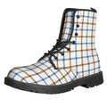 Blue And Brown Tattersall Pattern Print Lace-Up Boots