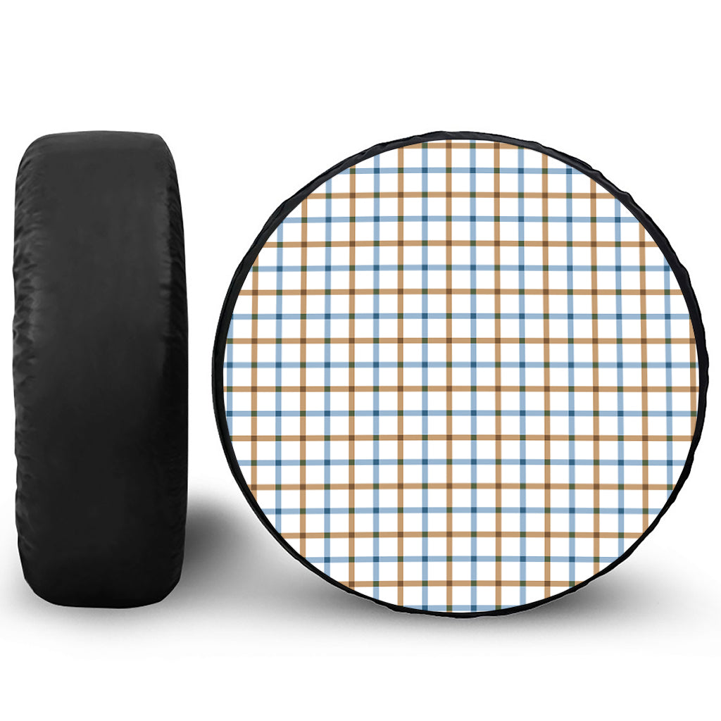 Blue And Brown Tattersall Pattern Print Leather Spare Tire Cover
