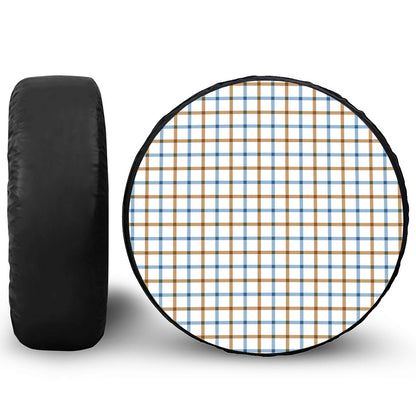 Blue And Brown Tattersall Pattern Print Leather Spare Tire Cover