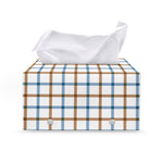 Blue And Brown Tattersall Pattern Print Leather Tissue Box Cover