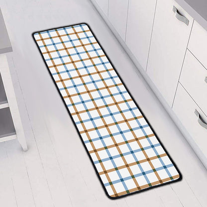Blue And Brown Tattersall Pattern Print Long Kitchen Mat