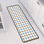 Blue And Brown Tattersall Pattern Print Long Kitchen Mat
