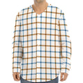 Blue And Brown Tattersall Pattern Print Long Sleeve Baseball Jersey