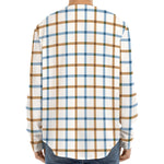 Blue And Brown Tattersall Pattern Print Long Sleeve Baseball Jersey
