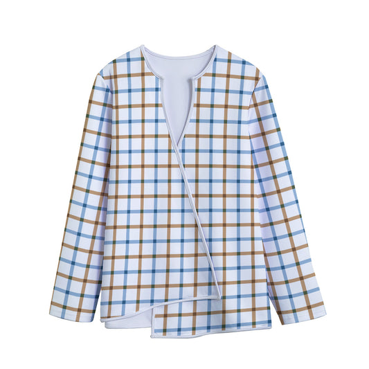 Blue And Brown Tattersall Pattern Print Long Sleeve Short Coat