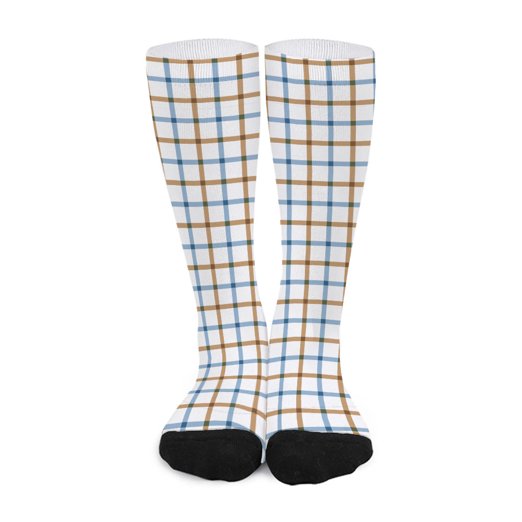 Blue And Brown Tattersall Pattern Print Long Socks