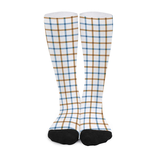 Blue And Brown Tattersall Pattern Print Long Socks