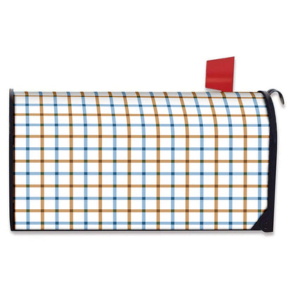 Blue And Brown Tattersall Pattern Print Mailbox Cover