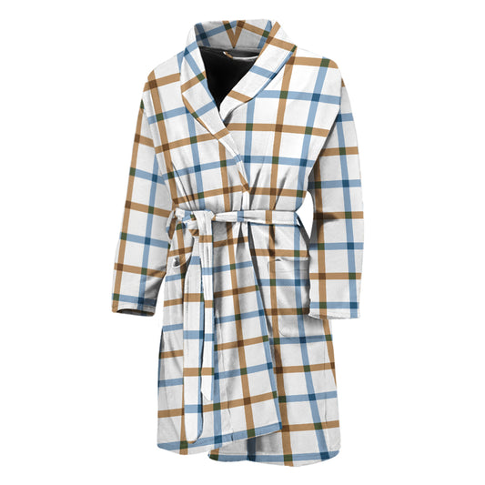 Blue And Brown Tattersall Pattern Print Men's Bathrobe