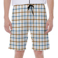 Blue And Brown Tattersall Pattern Print Men's Beach Shorts