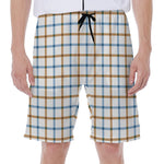 Blue And Brown Tattersall Pattern Print Men's Beach Shorts