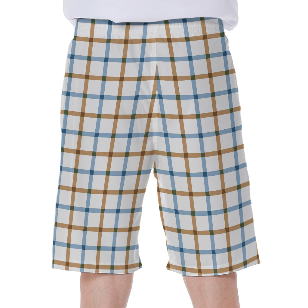 Blue And Brown Tattersall Pattern Print Men's Beach Shorts