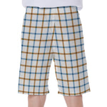 Blue And Brown Tattersall Pattern Print Men's Beach Shorts