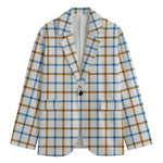 Blue And Brown Tattersall Pattern Print Men's Blazer