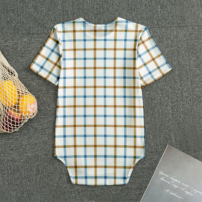 Blue And Brown Tattersall Pattern Print Men's Bodysuit