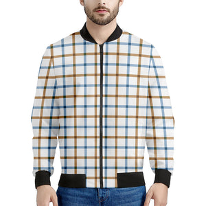 Blue And Brown Tattersall Pattern Print Men's Bomber Jacket