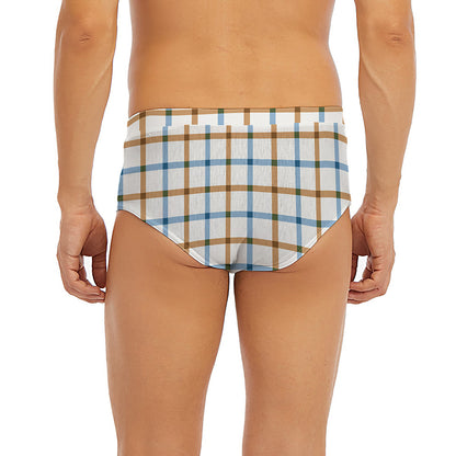 Blue And Brown Tattersall Pattern Print Men's Briefs