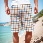 Blue And Brown Tattersall Pattern Print Men's Cargo Shorts